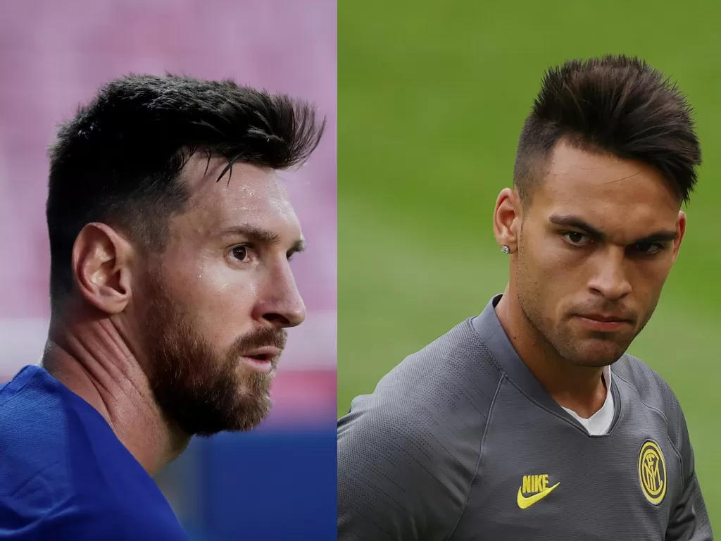 Lionel Messi (kanan), Lautaro Martinez (kiri). (REUTERS/POOL)