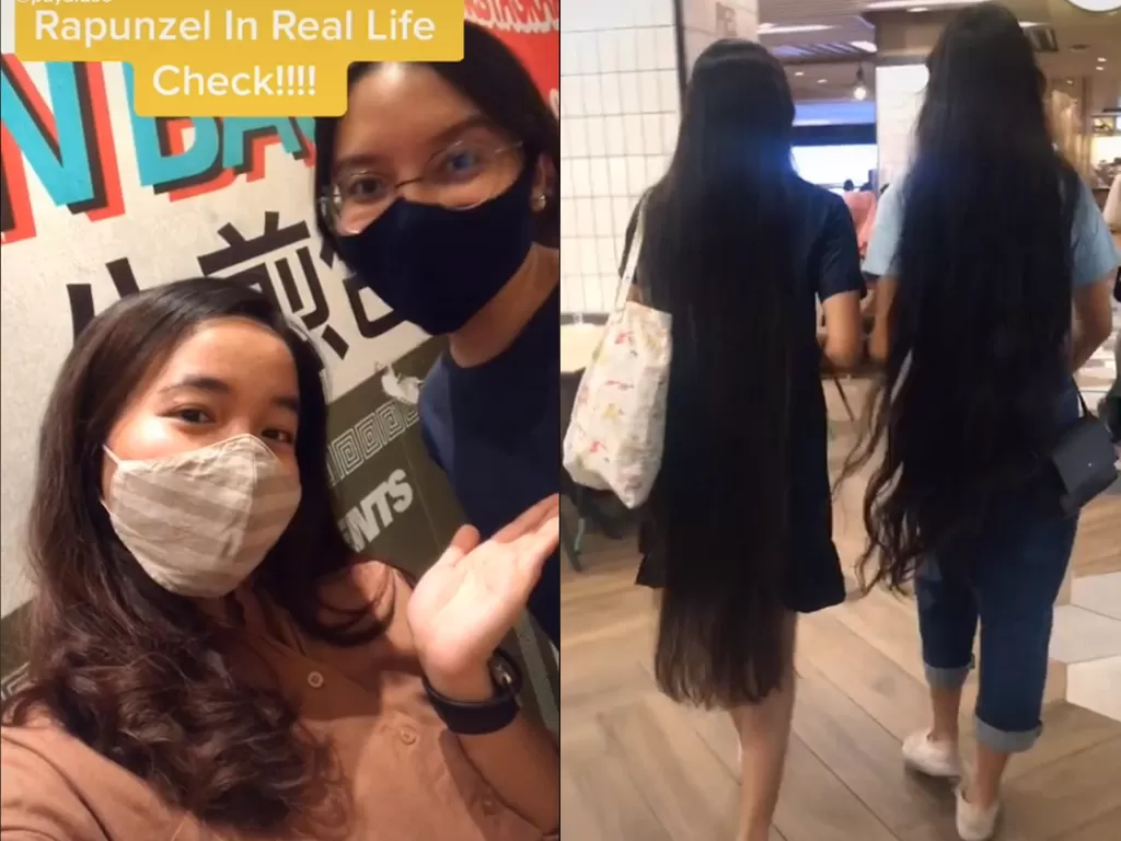Cuplikan video temannya bernama Roro yang punya rambut panjang bak rapunzel. (photo/TikTok/@puyaiueo)