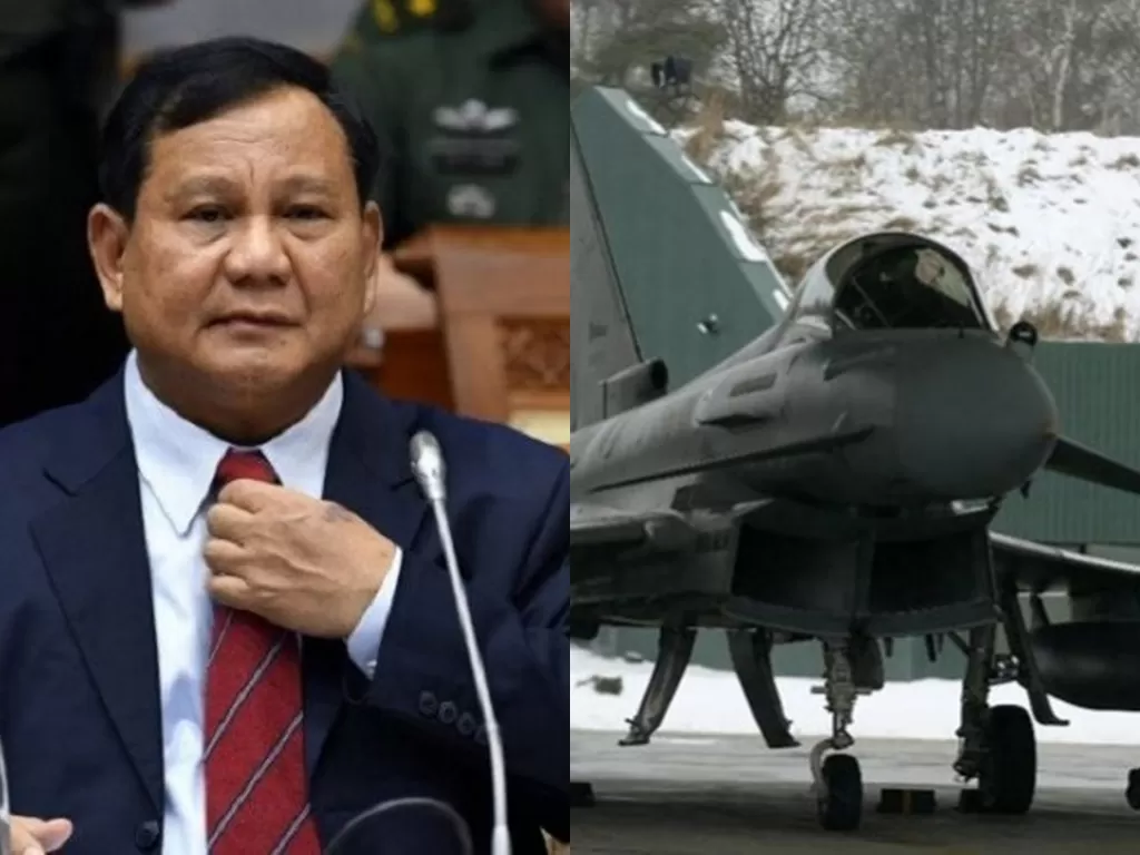 Menteri Pertahanan RI Prabowo Subianto (ANTARA) dan pesawat tempur Eurofighter Typhoon (AP)
