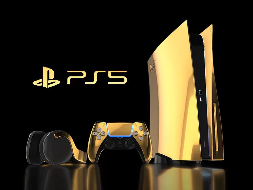 Tampilan console PlayStation 5 berlapis emas (photo/Truly Exquisite)