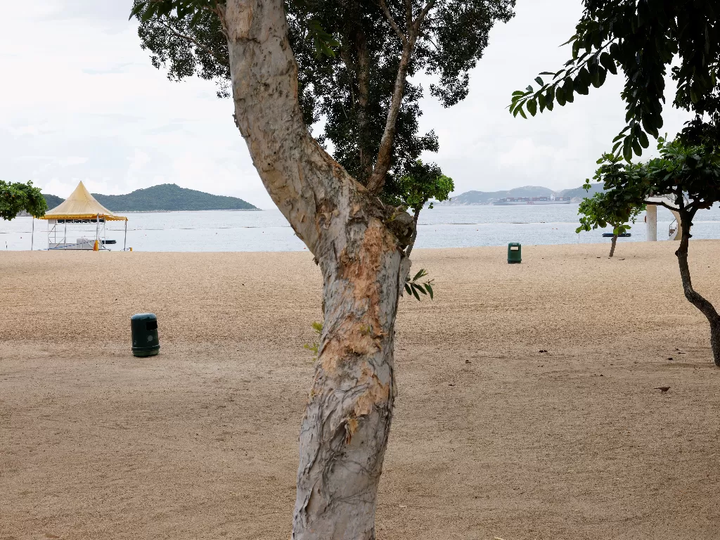Pantai Repulse Bay yang kosong terlihat setelah ditutup sementara setelah penyakit virus korona (REUTERS/Tyrone Siu)