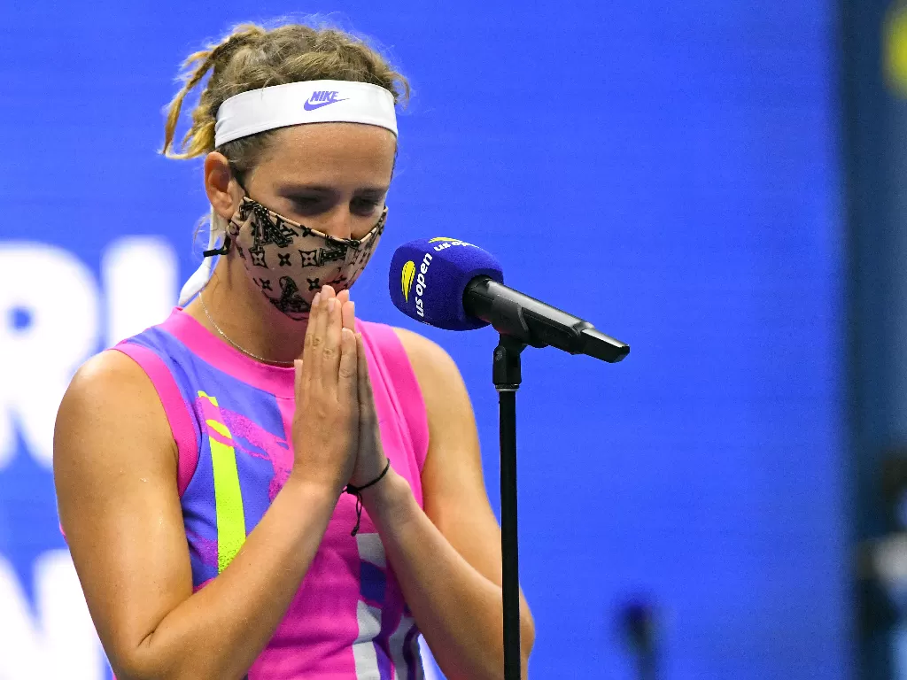 Victoria Azarenka dari Belarusia bereaksi setelah mengalahkan Serena Williams dari Amerika Serikat (REUTERS/Robert Deutsch)
