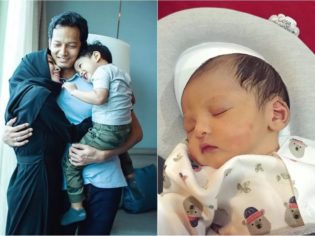 Kiri; Fedi Nuril, istri dan anak pertamanya. Kanan: Anak kedua Fedi Nuril. (Instagram/@fedinuril)
