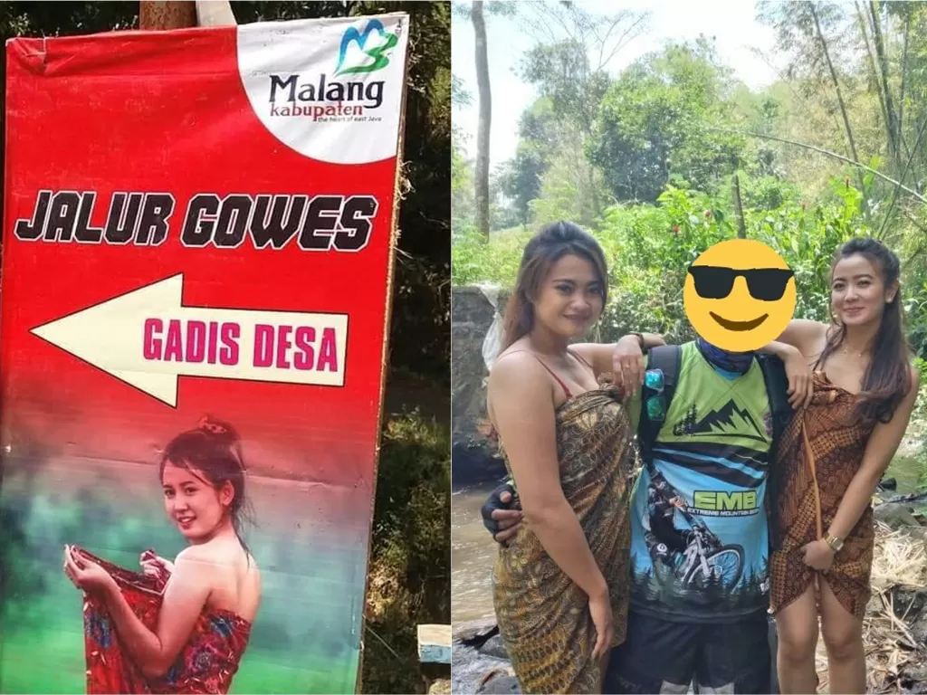 Kembang-kembang Desa Donowarih, Kecamatan Karangploso, Malang, mencari uang dengan berfoto bersama pesepeda hidung belang. (Ist)