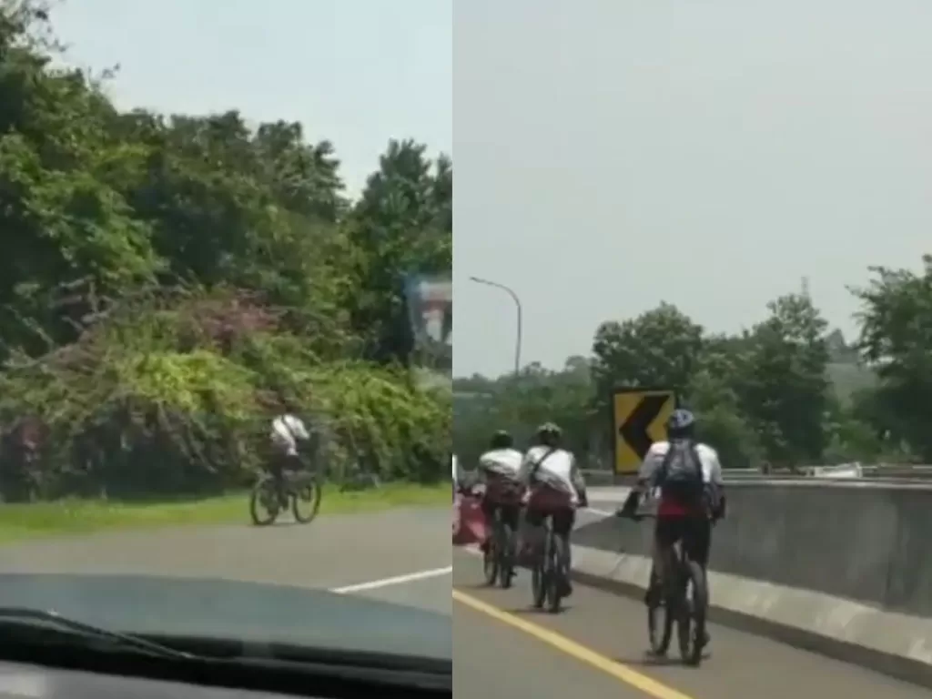 Viral rombongan pesepeda masuk tol Jagorawi. (Instagram/m.sabilul_alif)