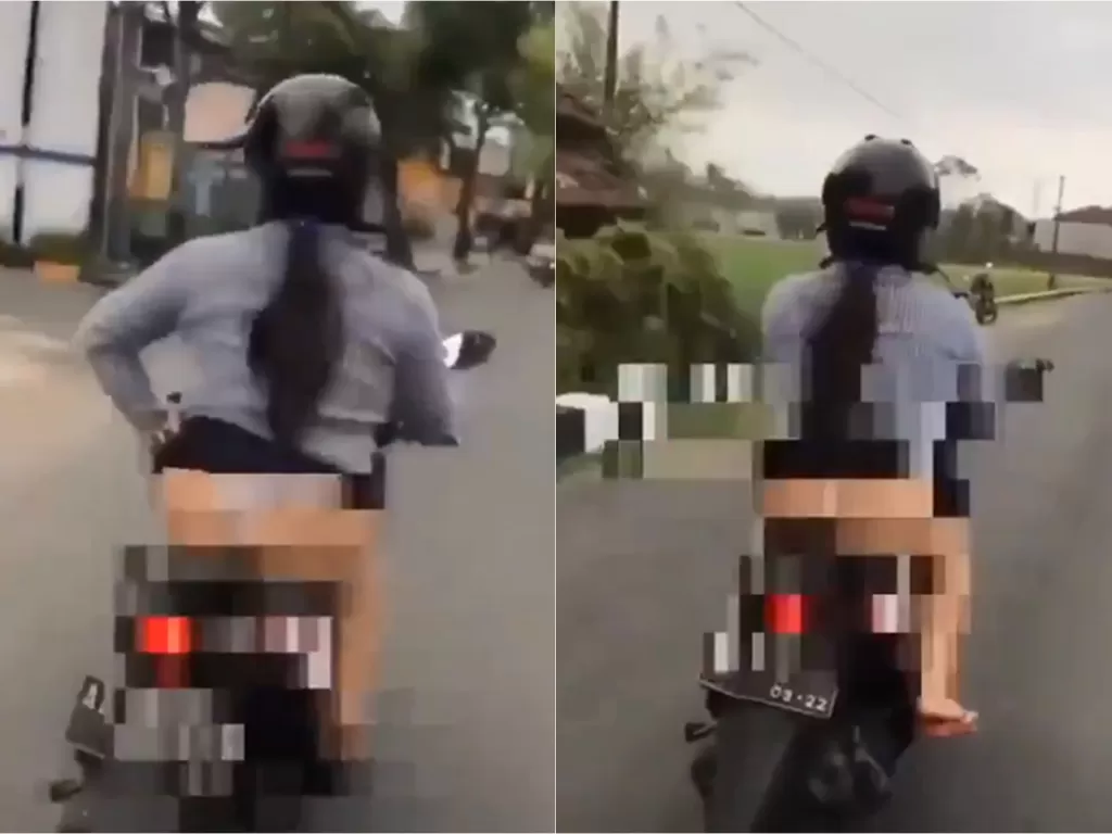 Wanita pamer celana dalam saat naik motor (Screenshot)