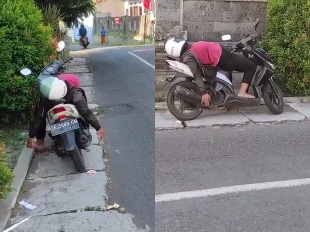  Potongan video wanita yang pingsan di atas motornya. (photo/Instagram/@denpasarviral)