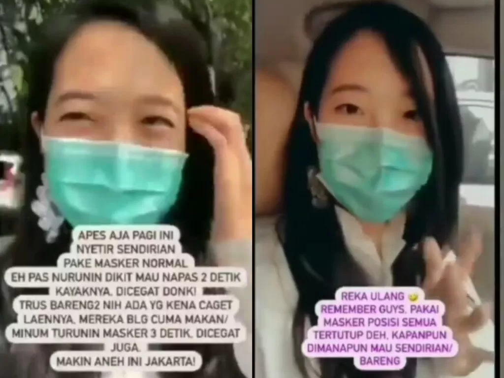 Tangkapan layar video viral wanita yang terjaring razia masker. (Instagram/@lambe_turah)