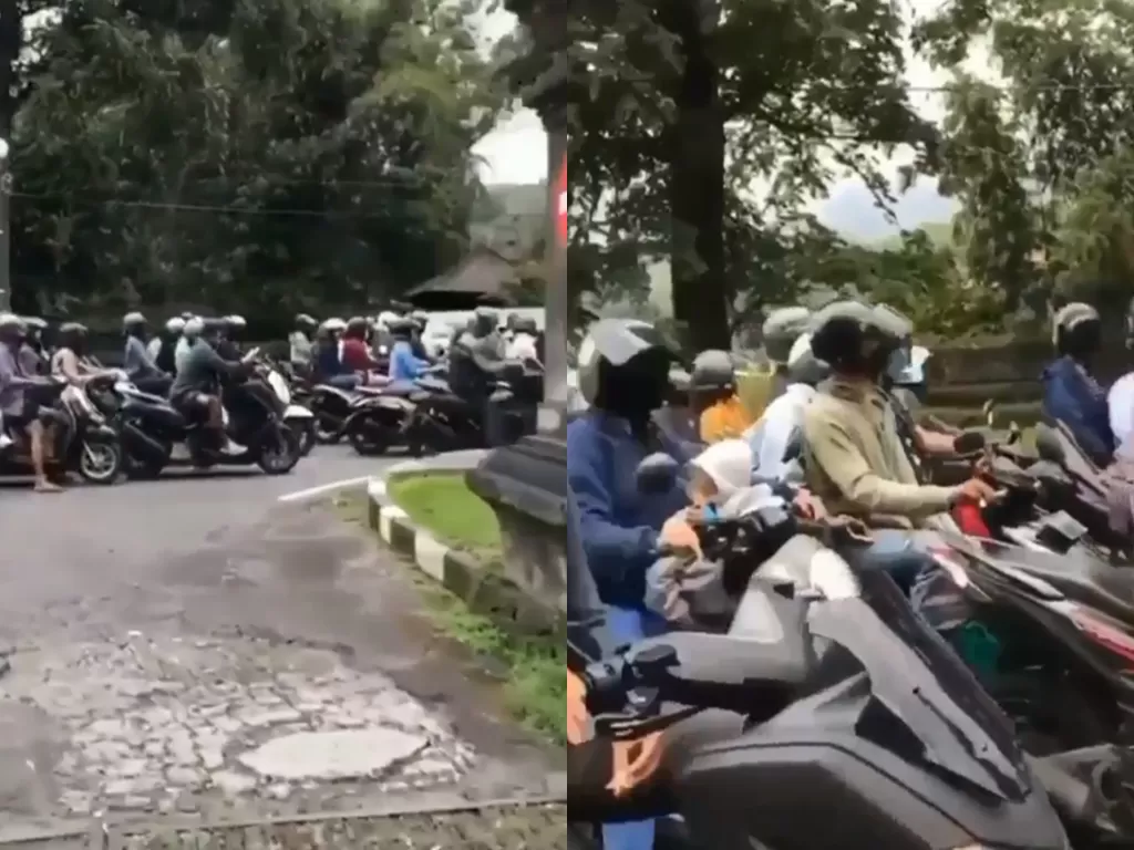 Cuplikan video ramainya kendaraan yang akan masuk ke wisata Kebun Raya Bedugul, Bali, Kamis (17/9/2020). (photo/Instagram/@jeg.bali)