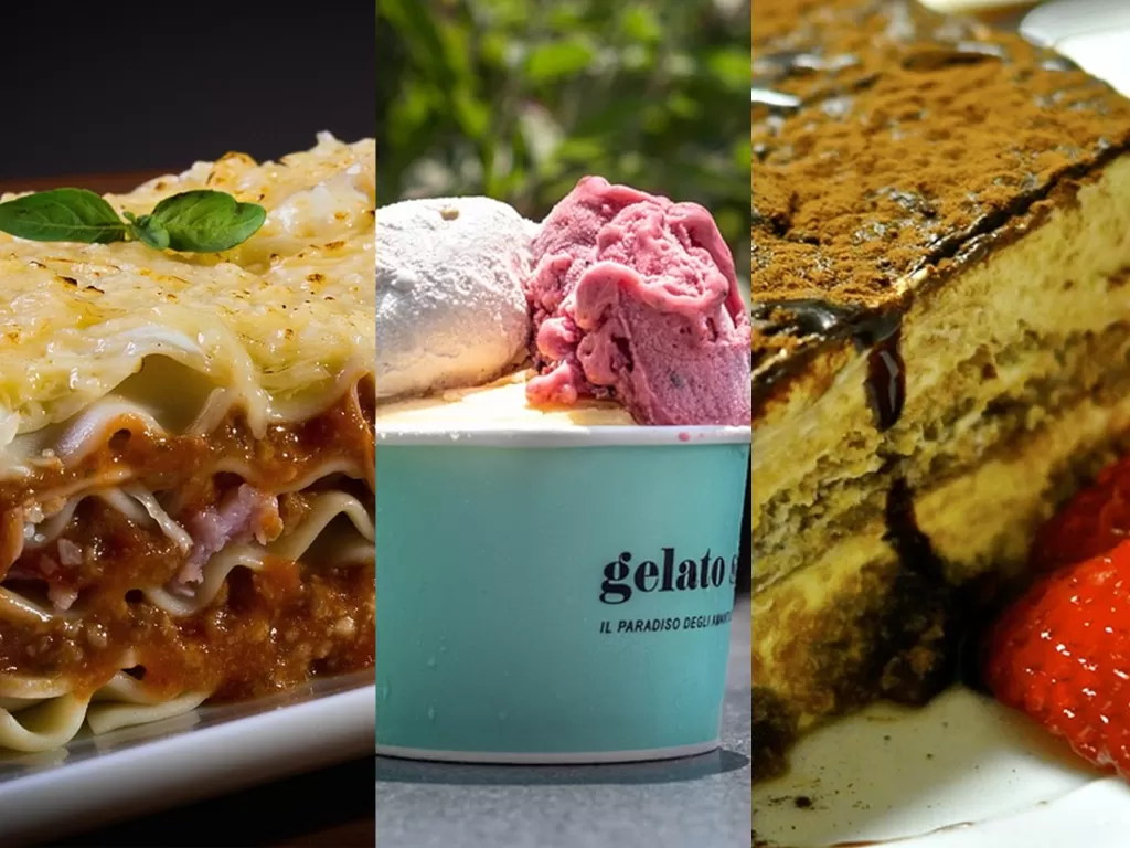 Lasagna, gelato dan tiramisu. (Pixabay)