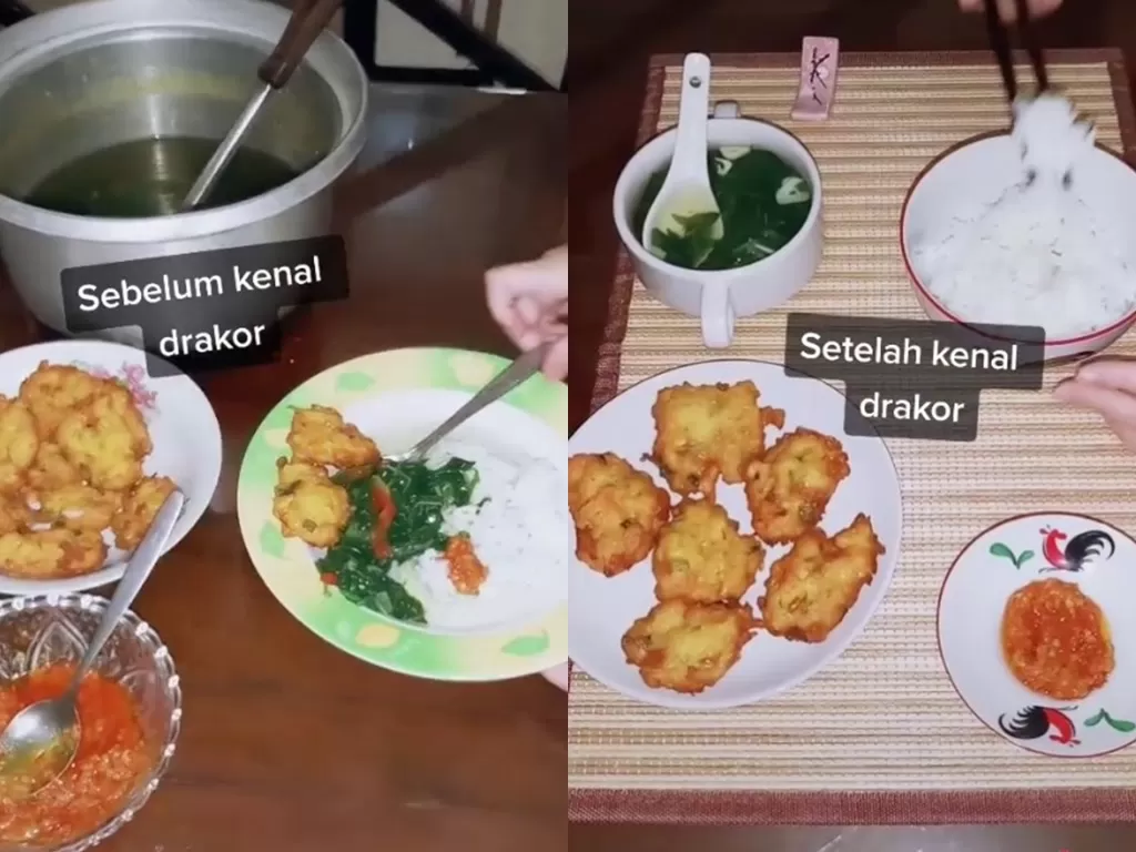 Cara makan sebelum dan sesudah kecanduan drakor. (Instagram/@yennysiada)
