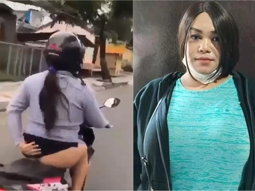 Wanita yang pamer celana dalam saat naik motor ternyata pria (istimewa)