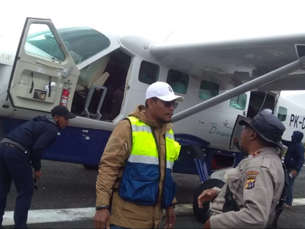 Pesawat Dabi Air PK DPG yang ditembak KKB di Intan Jaya, Papua. (Humas Polda Papua)