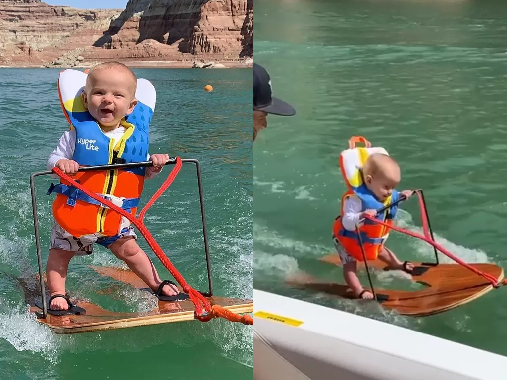  Cuplikan video saat balita 6 bulan di ajak berselancar dengan wakeboard oleh ayahnya. (photo/Instagram/@caseyhumpherys)
