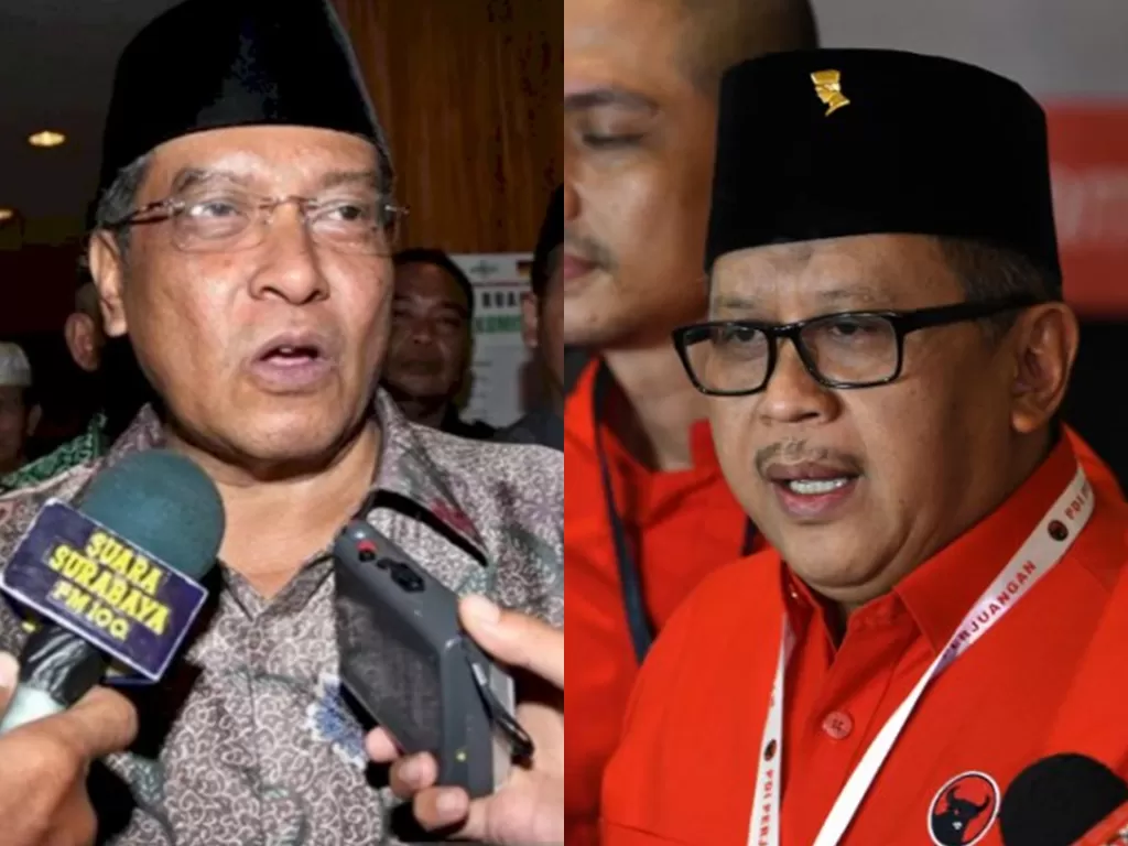 Ketua Umum Nahdatul Ulama (PBNU) Said Aqil Siroj dan Sekretaris Jenderal PDI Perjuangan Hasto Kristiyanto. (ANTARA)