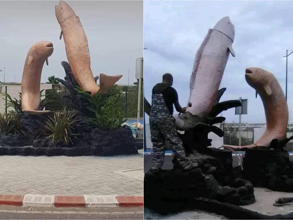 Dua patung ikan dihancurkan karena mirip penis (The Sun)