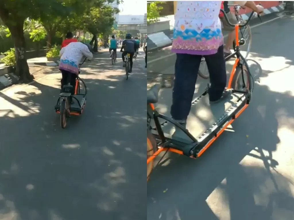 Cuplikan video pria yang menggunakan walking bike di jalanan.  (photo/Instagram/@dotsemarang)