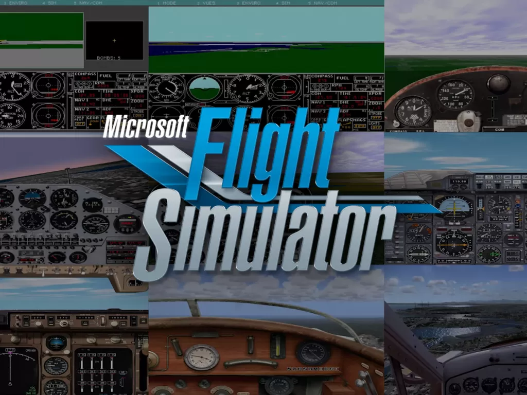 Logo dan gameplay dari berbagai seri Microsoft Flight Simulator (photo/Microsoft)