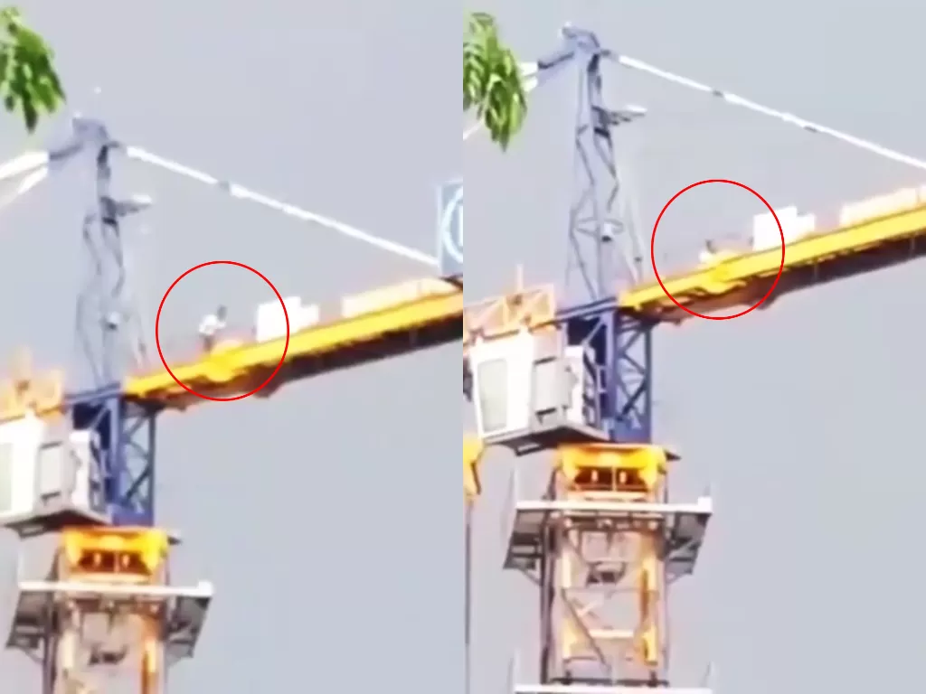 Cuplikan video seorang pria yang tunaikan ibadah shalat di atas crane. (photo/Instagram/@triad1986)