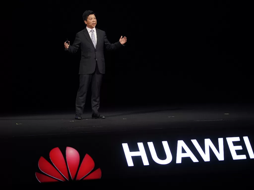 Ketua bergilir Huawei Guo Ping berbicara di Huawei Connect di Shanghai, Cina (REUTERS/Aly Song)