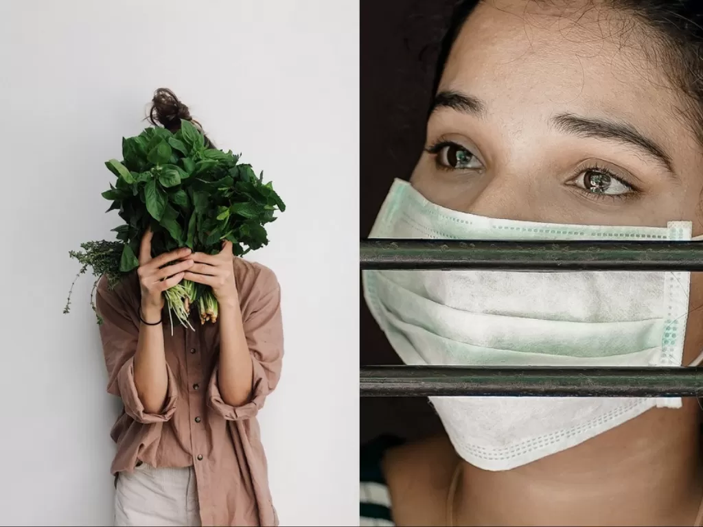 Ilustrasi sayuran dan seseorang dengan kecemasan. (Pexels/Daria Shevtsova/Nandhu Kumar)