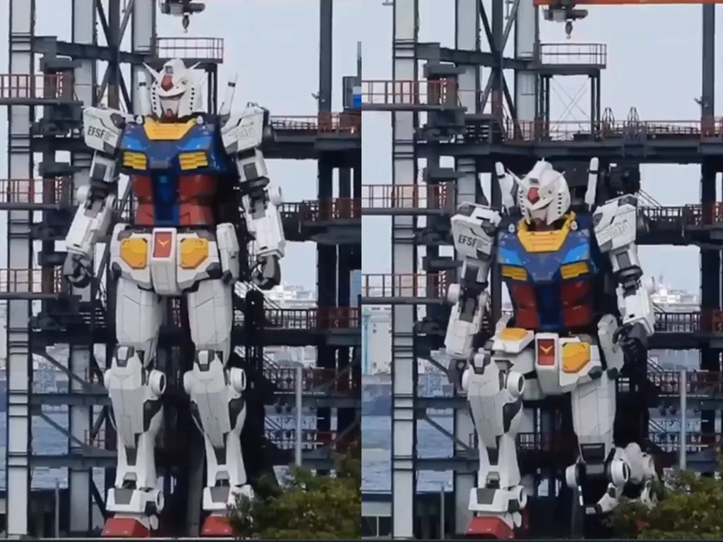 Cuplikan video robot Gundam raksasa tipe RX-78 di Jepang. (photo/Twitter/@catsuka)