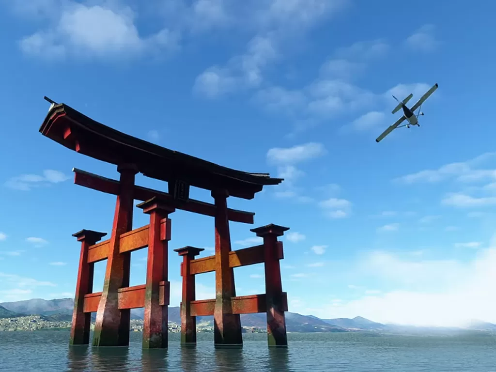 Itsukushima Shrine di Microsoft Flight Simulator (photo/Microsoft/Asobo Studios)