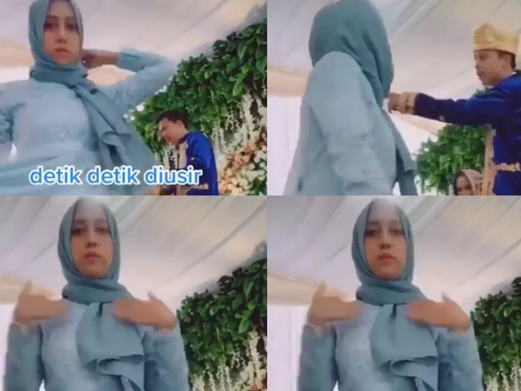 Cuplikan video gadis cantik bermain TikTok di depan pelaminan dan diusir pengantin. (Instagram @tiktok_ukhti)