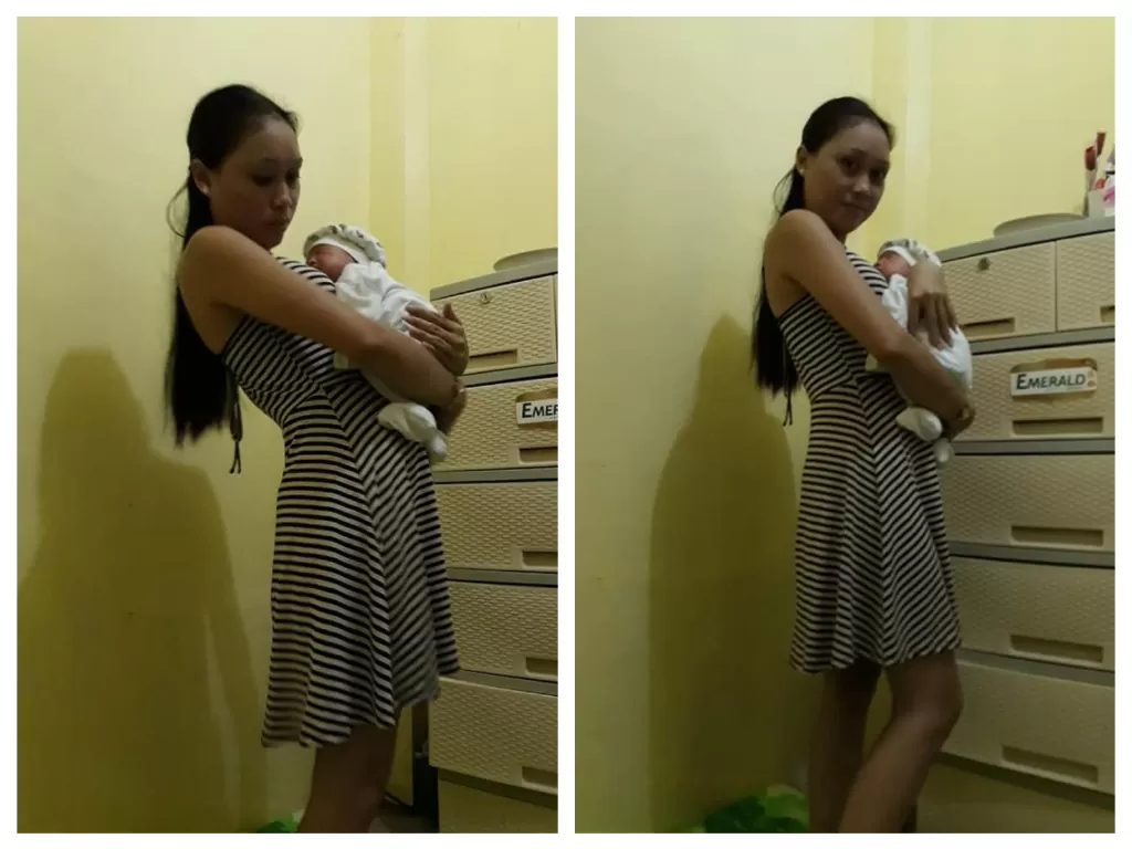 Ada sosok misterius dari bayangan Arlaine S Villosabri saat sedang menggendong bayinya. (Facebook/Arlaine S Villosabri)
