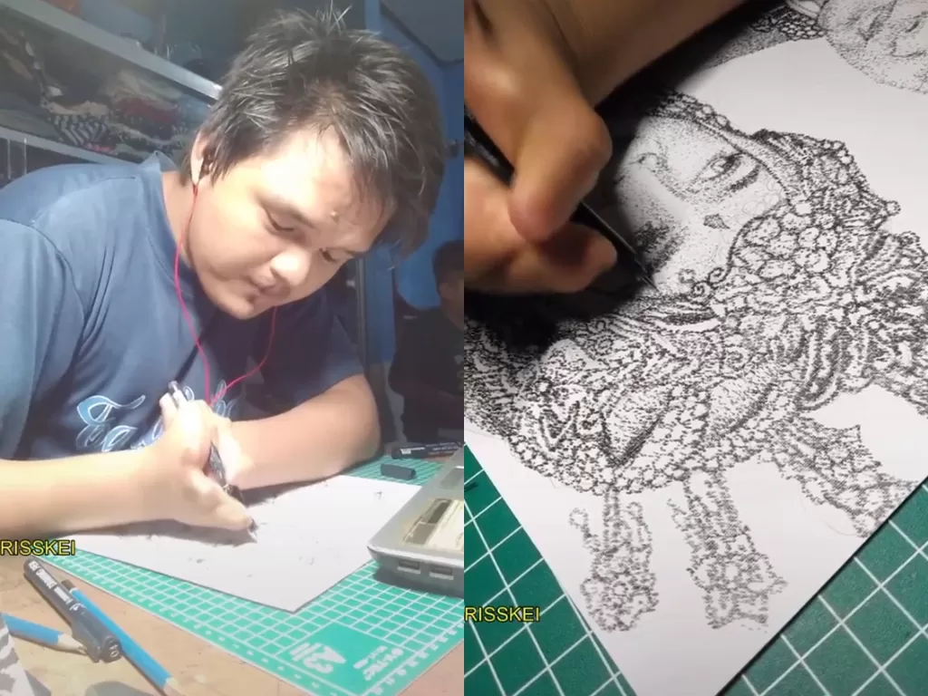 Cuplikan video seorang pria difabel yang menggambar yang super keren. (photo/TikTok/@risskei)