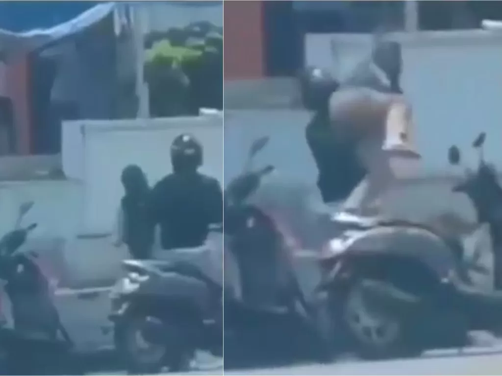Wanita digendong pacar karena bertengkar di jalan (Screenshot)