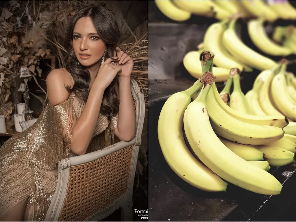 Kiri: Nia Ramadhani. (instagram/@ramadhaniabakrie). Kanan: Ilustrasi buah pisang. (Pexels/Kio)