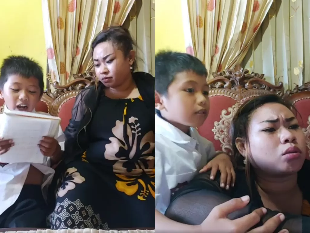 Cuplikan saat tante Lala Manado saat mengajarkan anaknya pancasila saat belajar daring. (photo/Facebook/@Stella Ztart Makarena)
