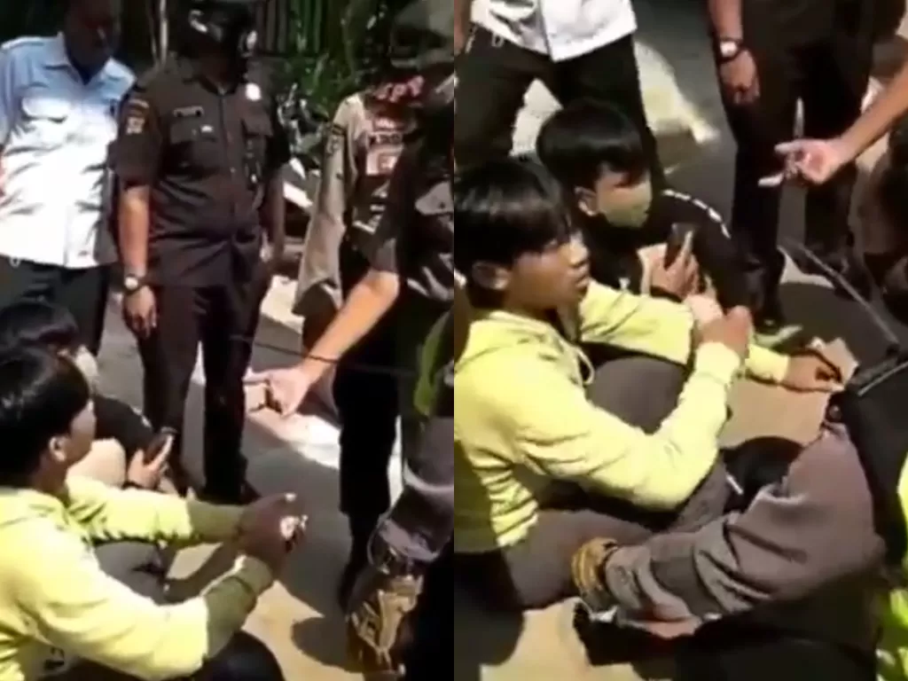 Cuplikan video disaat petugas temukan celurit di dalam baju remaja. (photo/Instagram/@ndorobeii)