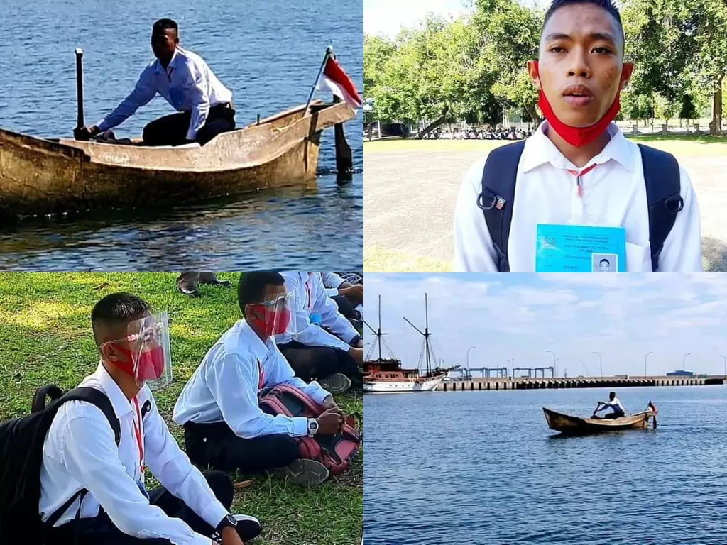 Foto viral pemuda arungi lautan demi seleksi TNI AL. (Facebook Info_foto Tni-Polri)