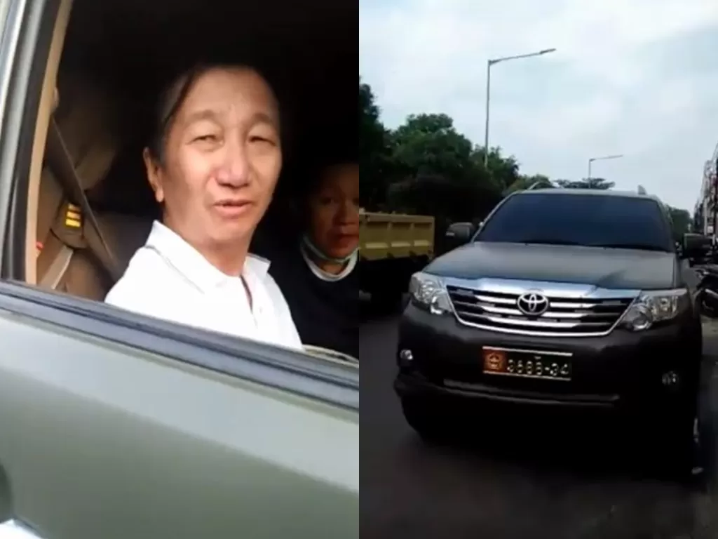 Cuplikan video viral lelaki sipil pakai mobil dinas TNI AD untuk beli nasi bungkus. (Instagram @forumwartawanpolri)
