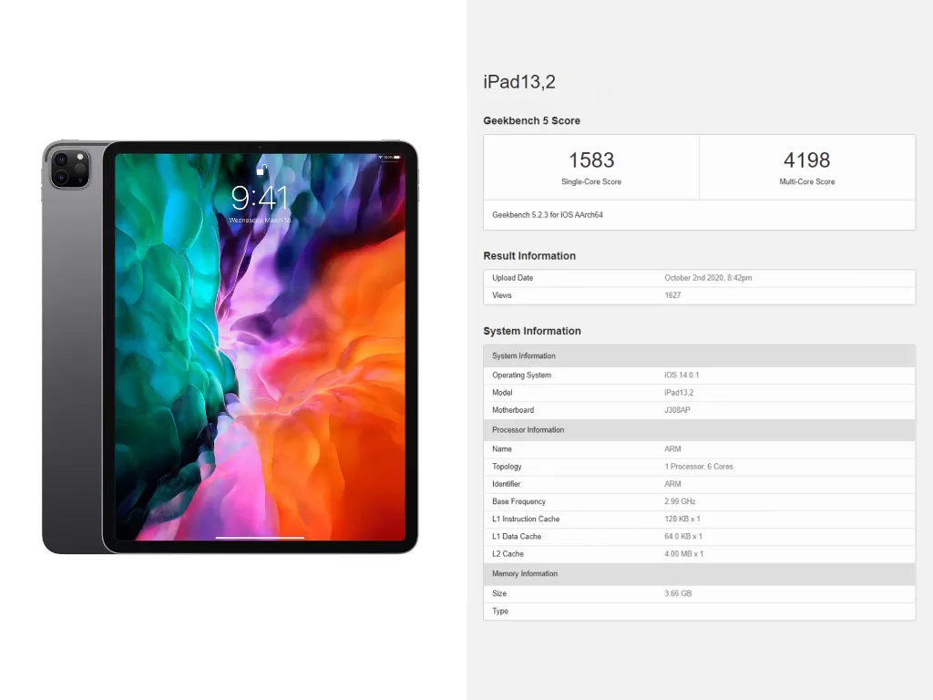 Skor tablet iPad 13,2 inci terbaru buatan Apple di GeekBench (photo/Apple/GeekBench)