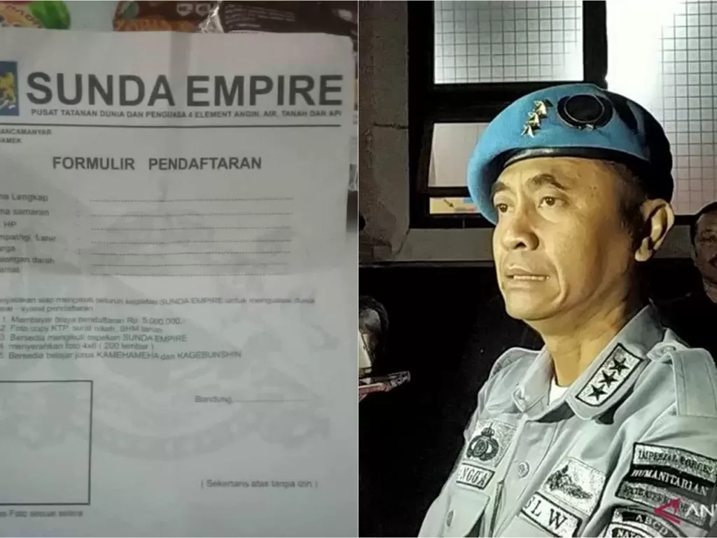 Kiri: Formulir pendaftaran keanggotan Sunda Empire (Istimewa) / Kanan: Petinggi Sunda Empire, Rangga Sasana. (ANTARA/Bagus Ahmad Rizaldi)