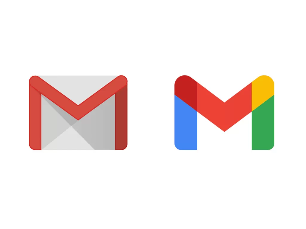 Kiri: Logo lama dari aplikasi Gmail, Kanan: Logo baru dari aplikasi Gmail (photo/Google)