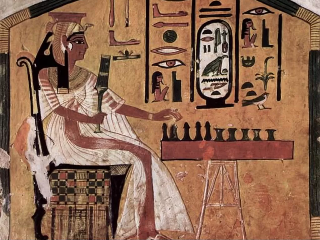 Ratu Nefertiri bermain senet dalam sebuah karya seni di dalam makamnya. (Dailymail/The Yorck Project)