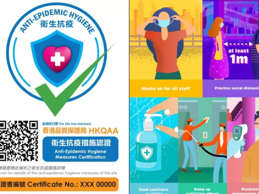 Protokol kesehatan dan logo yang akan dicantumkan pemilik usaha di Hong Kong yang telah mematuhi protokol kesehatan. (ANTARA/HO)