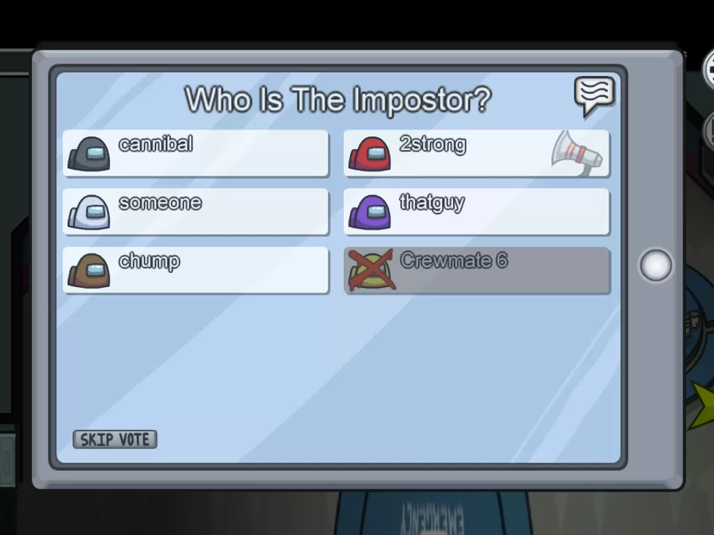 Tampilan sesi voting dari game Among Us buatan InnerSloth (photo/InnerSloth via. Steam)