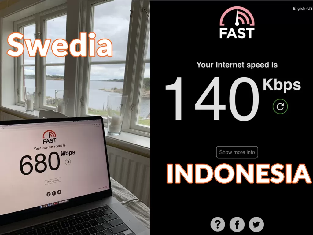 Kiri: Kecepatan akses internet di Swedia (Twitter/@birk) / Kanan: Kecepatan akses internet di Indonesia (Twitter/@Fajar_Stwan)