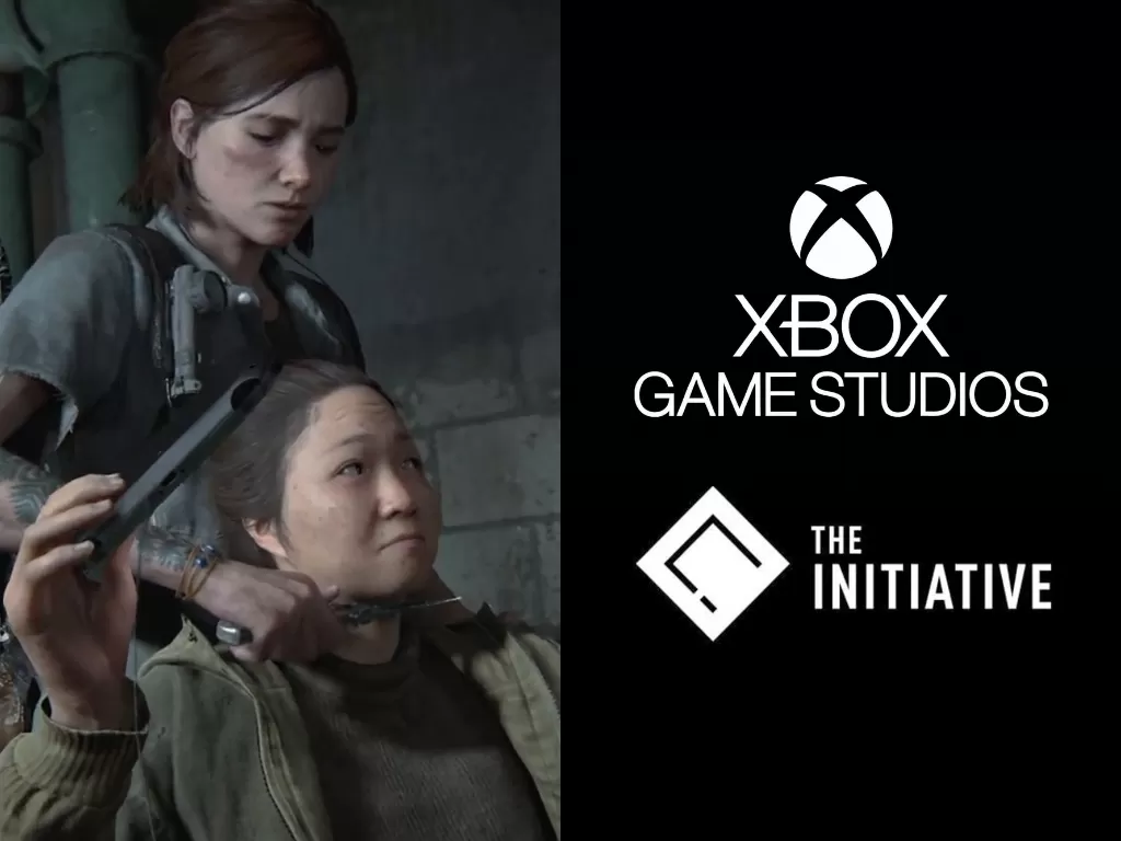 Gameplay TLOU II dan logo Xbox Game Studios serta The Initiative (photo/Naughty Dog/Xbox Game Studios)
