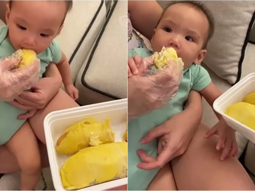 Anak Shandy Aulia makan durian. (Instagram/@shandyaulia)