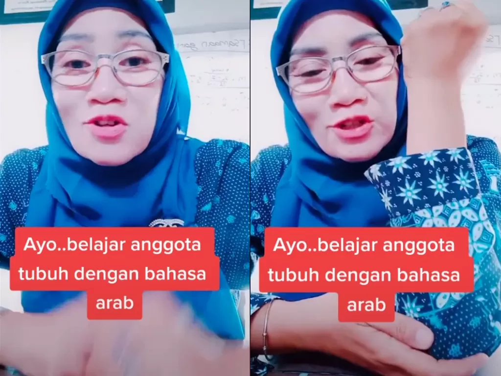 Cuplikan video disaat ibu buru yang mengajar bahasa Arab sambil menyanyi. (photo/TikTok/@bundatina76)