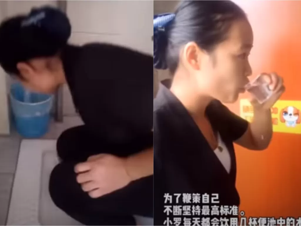 Pekerja China minum air dari toilet (Screenshot)