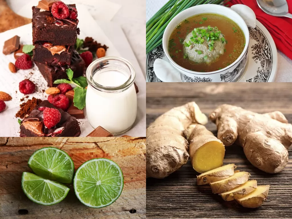 Ilustrasi makanan yang dihindari dan direkomendasikan saat sakit perut. (Pixabay/jmexclusives/ritaE/congerdesign/Unsplash/@shaniapinnata)