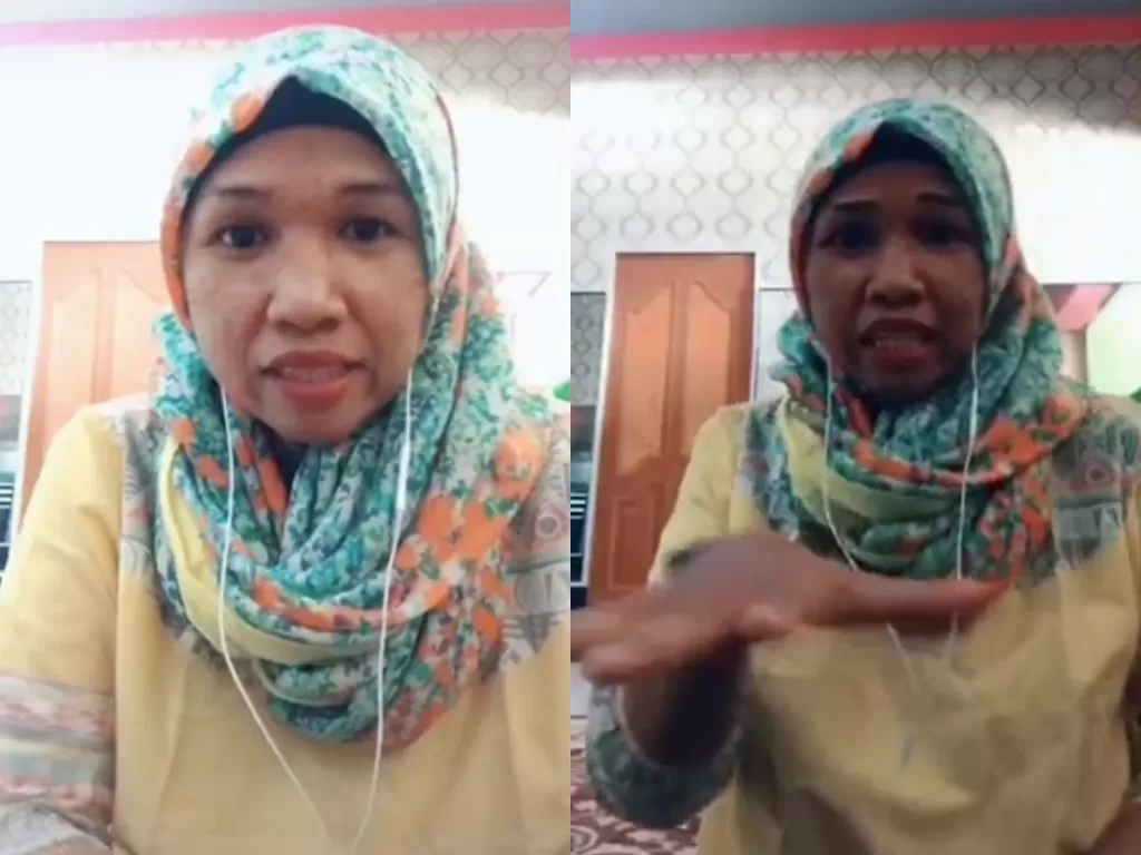 Cuplikan video disaat ibu-ibu ngerap lagu kera sakti. (photo/TikTok/@fitry86_officiall)