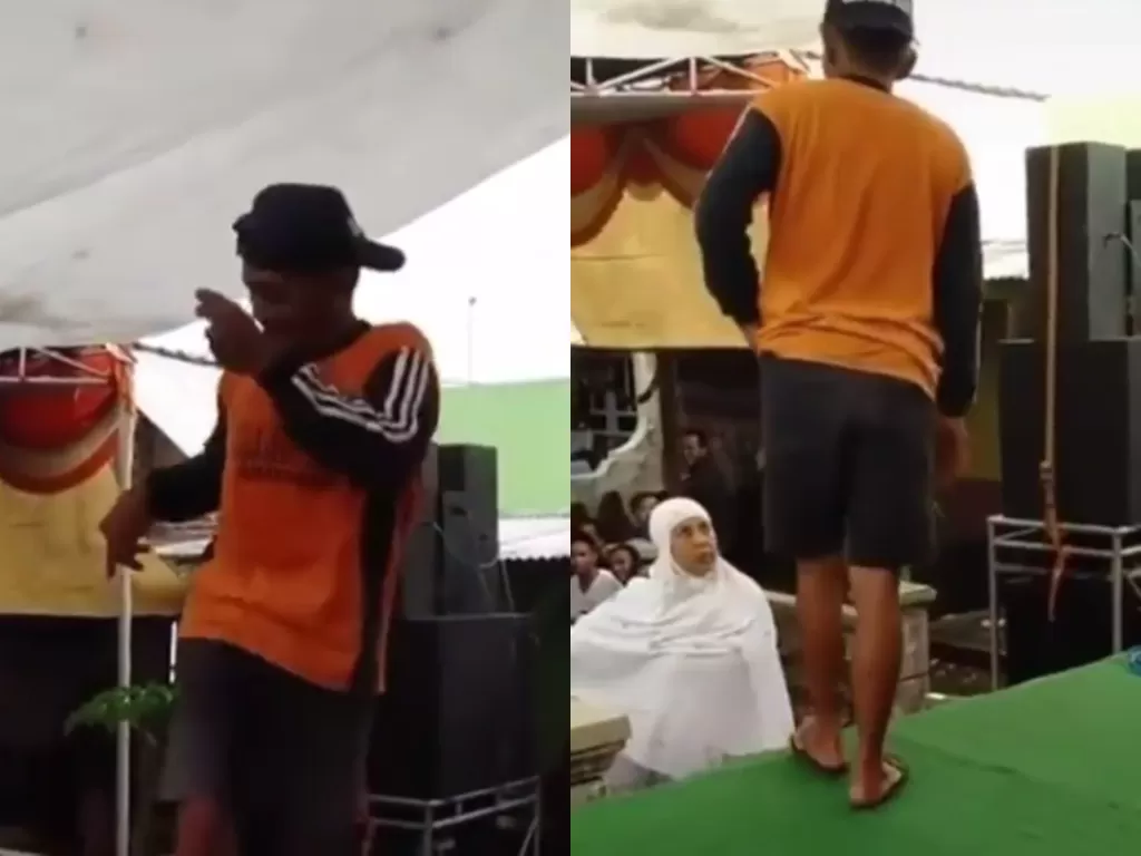 Cuplikan video disaat pria yang sedang asik joget malah di jemput istri. (photo/Instagram/@agoez_bandz4)
